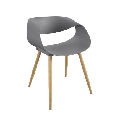 Modern Light Gray Resin & Steel Patio Dining Chair Pair
