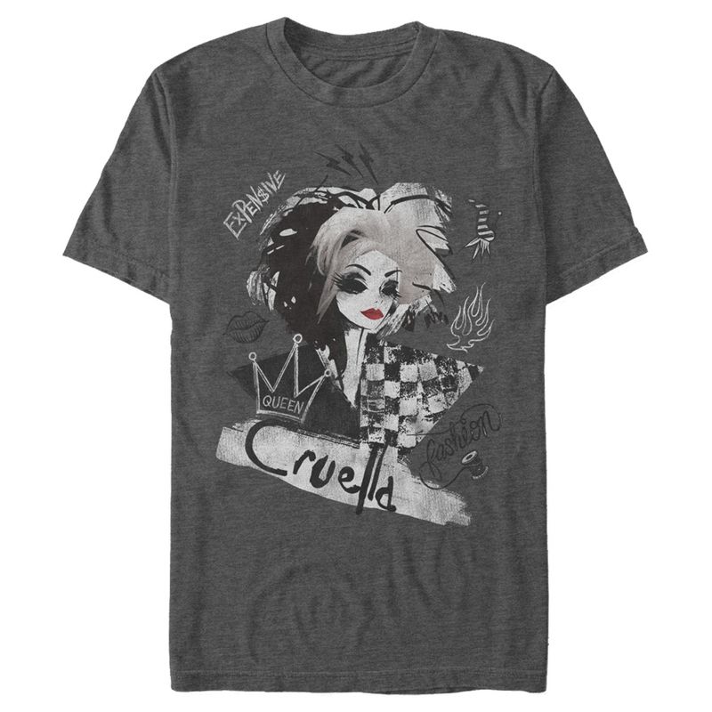 Men's Cruella Fashion Sketch  T-Shirt - Charcoal Heather - 3X Big Tall, 1 of 3