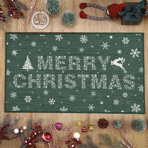 Christmas Doormat for Front Door, Non-Slip Indoor/Outdoor Mat with Green Holiday Design for Entrance - 1 of 4