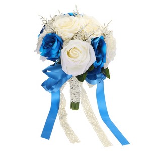 Unique Bargains Wedding Flowers Greenery Handmade Artificial Bridal Bouquets 1 Pc - 1 of 4