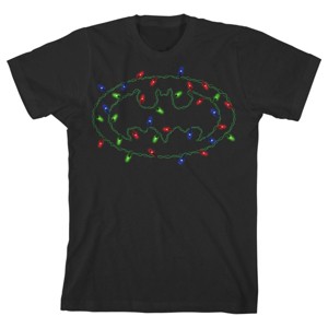 Batman Christmas Lights Logo Black T-shirt Toddler Boy to Youth Boy - 1 of 3