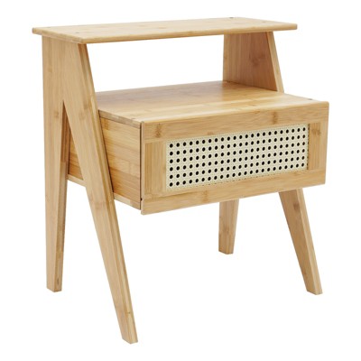 YIYIBYUS Modern Bamboo Nightstand End Table with Drawer and Solid Wood Feet, Bedside Table Sofa Side Table