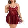 Avidlove Plus Size Lingerie Lace Babydoll Womens Strap Chemise Nightgown V Neck Nighty Mesh Sleepwear Side Slit Nightdress Rose Red 18W - 2 of 4