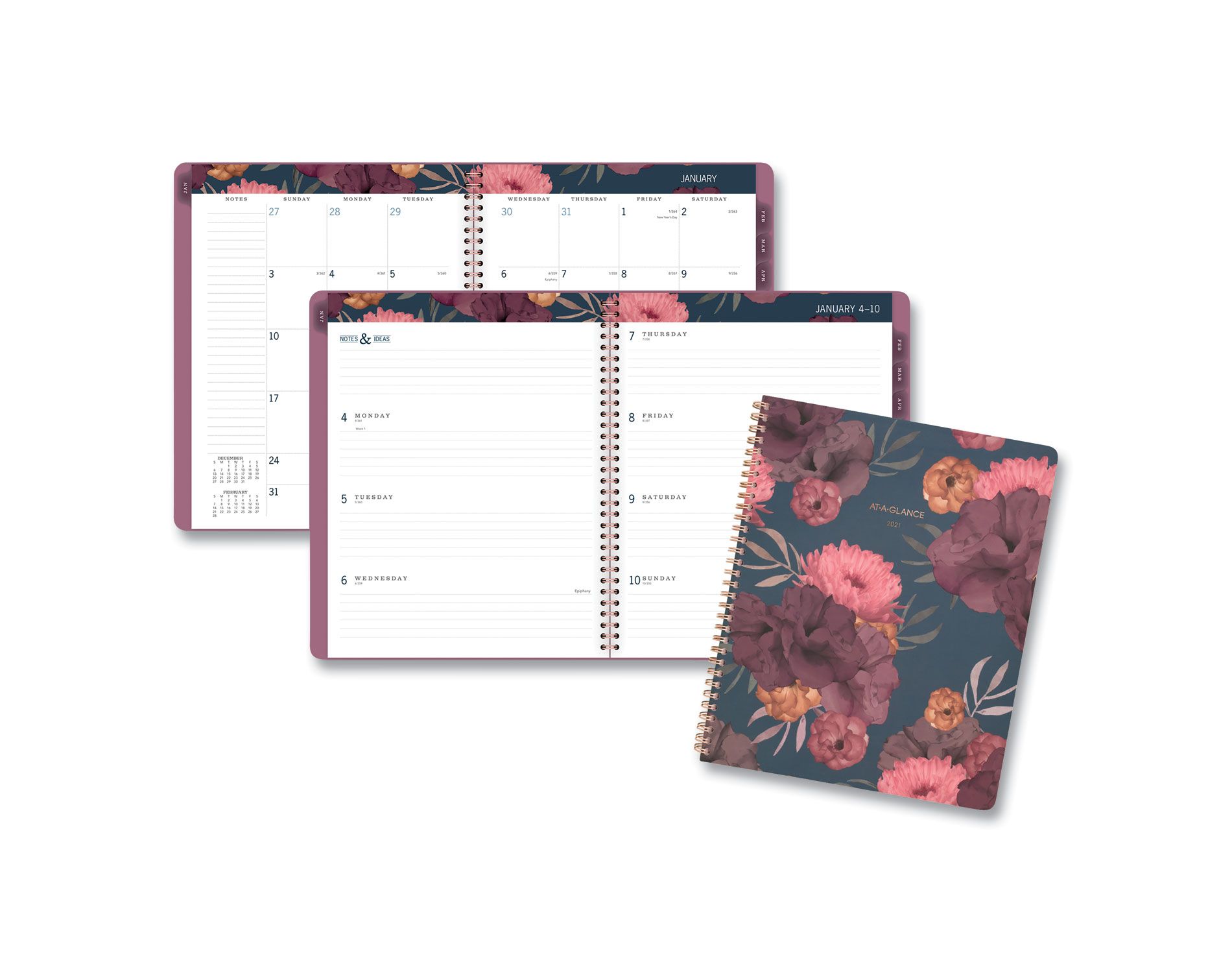 Dark Romance Weekly/Monthly Planner, Floral Artwork, 11 x 8.5, Multicolor Cover, 13-Month: Jan 2026 to Jan 2027