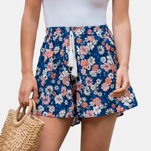 Women's Floral Print Drawstring Beach Shorts - Cupshe - 1 of 4