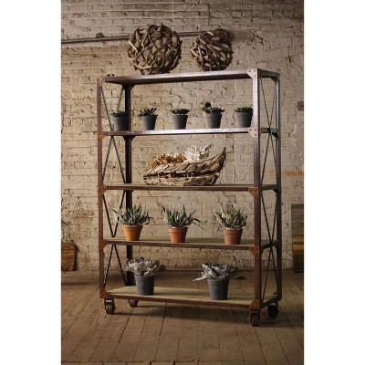 Large Iron and Wood Display Shelf with Five Shelves 72"Tall by Kalalou