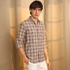 Campus Sutra Men Men's Saltbox Beige Heathered-Buffalo Check Shirt - 3 of 4