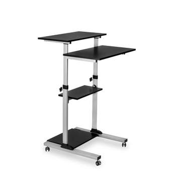 Mount-It! Height Adjustable Mobile Standing Desk & Computer Work Station with Locking Wheels - Grey