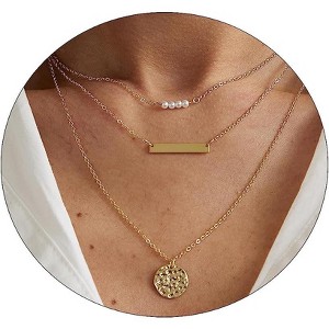 Pearl Pendant Necklace for Women, 14K Gold Plated Handmade Layered Chain - 1 of 4