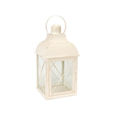 Rustic Ivory Metal & Glass Christmas Lantern Trio