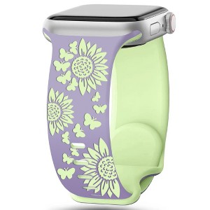 HTUTWOO Sunflowers Engraved Apple Watch Band, Soft Silicone Strap 38/40/41/42/44/45/49mm for iWatch Series 11 10 9 8 7 6 5 4 3 2 1 SE Ultra - 1 of 4