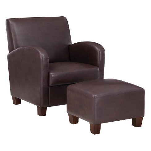 Aiden Chair And Ottoman Cocoa Faux, Brown Faux Leather Chair And Ottoman
