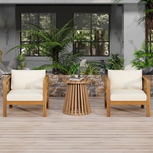 Christopher Knight Home Kairos Transitional 3 Piece Patio Acacia Wood Club Chairs with Round Accent Table - 1 of 4