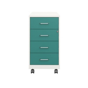 Space Solutions 18" Deep 4 Drawer Metal Mobile Organizer with 4 Box Drawers Locking Teal/Pearl - 1 of 4