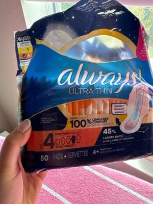 Always Ultra Thin Overnight Pads with Wings, Unscented, Size 4, 26 ct