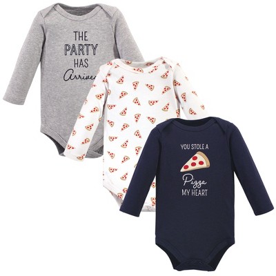 Image of Hudson Baby Infant Boy Cotton Long-Sleeve Bodysuits, Pizza, 0-3 Months