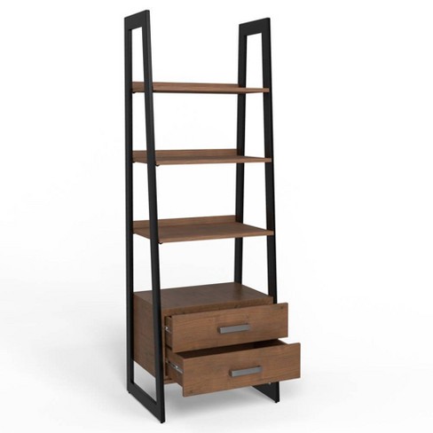 18 5 Hawkins Metal Wood Ladder Shelf, Walnut Bookcase With Storage And Shelves
