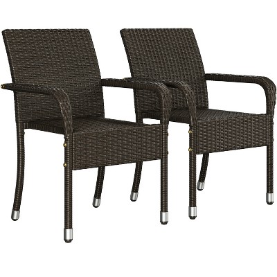 Yaheetech Set of 2 PE Outdoor Rattan Chair with Armrests for Garden, Backyard
