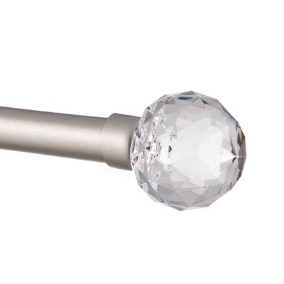 Adjustable Matte Silver Iron Curtain Rod with Crystal Ball Finials