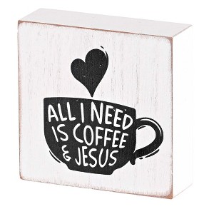 Dicksons TPLK33-237 All I Need Is Coffee And Jesus Whitewashed 3 x 3 Inch MDF Decorative Wall Tabletop Sign Plaque - 1 of 3