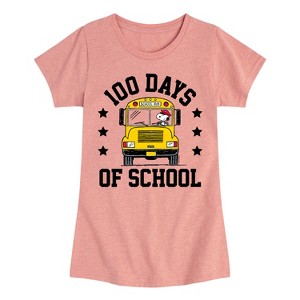 Girls' - Peanuts - Snoopy Bus 100 Days Of School Fitted Short Sleeve Graphic T-Shirt - 1 of 4