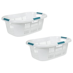 Rubbermaid Hip Hugger Laundry Basket FG299787WHT 3 Handle 1.5 Bushel 2 Pack - 1 of 4