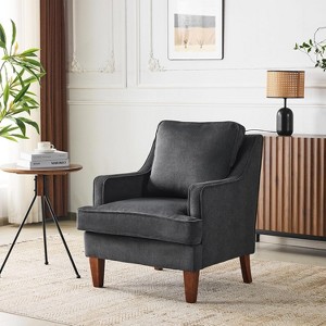 VINGLI Mid-Century Modern Accent Chair, Black Upholstered Armchair Comfy Sofa Chair Reading Chair - 1 of 4