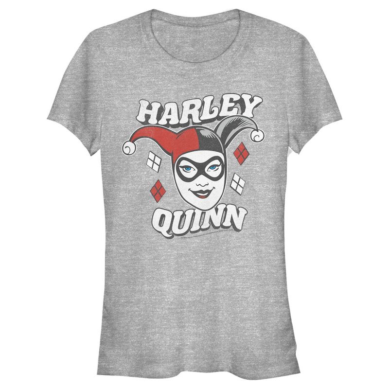 Juniors Womens Batman Harley Quinn Smile Face T-Shirt, 1 of 4