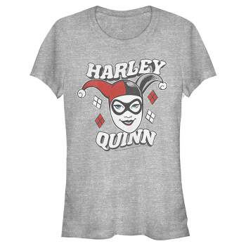 Juniors Womens Batman Harley Quinn Smile Face T-Shirt
