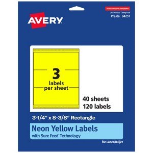 Avery Neon Yellow Paper Labels, 3-1/4" x 8-3/8" Rectangle - 1 of 4