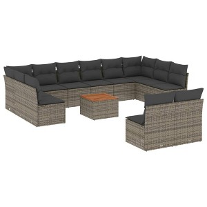 vidaXL Patio Sofa Set with Cushions Outdoor Furniture 13 Piece Poly Rattan - Gray - 1 of 4