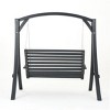 Wood Porch Gray Swing Loveseat with Stand and Chains, Weather-Resistant Grey Finish, Outdoor Swing for Patio, Garden or Backyard-Maison Boucle - 2 of 4