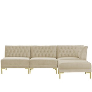 4pc Audrey Diamond Tufted Sectional Ivory Velvet and Brass Metal Y Legs - Cloth & Co.