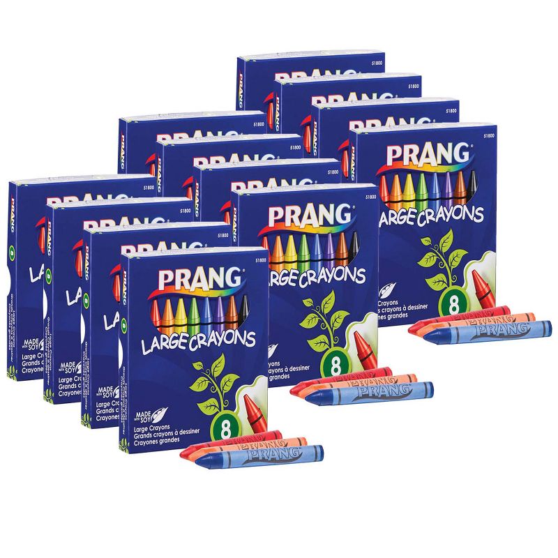 Prang Crayons, Large, Lift Lid Box, 8 Colors Per Box, 12 Boxes, 1 of 5