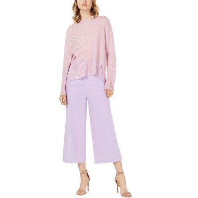 J.O.A. Womens Destructed Mock Neck Pullover Sweater