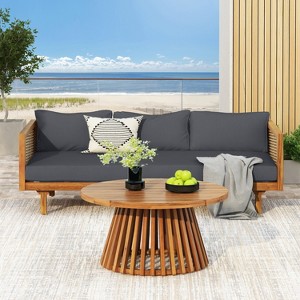 Christopher Knight Home Pascal Rustic Acacia Wood Upholstered 3 Seater Daybed with Coffee Table - 1 of 4
