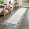 Washable Runner Rug Plaid Border, Non-Slip Low Pile Neutral Carpet, Stain Resistant Soft Rug for Hallway Entryway Kitchen - 3 of 4
