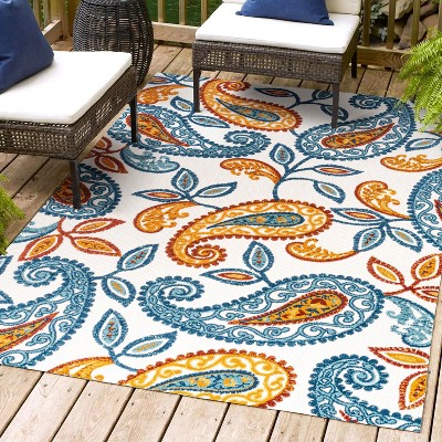 Reversible 5' x 7' Orange and Blue Synthetic Area Rug