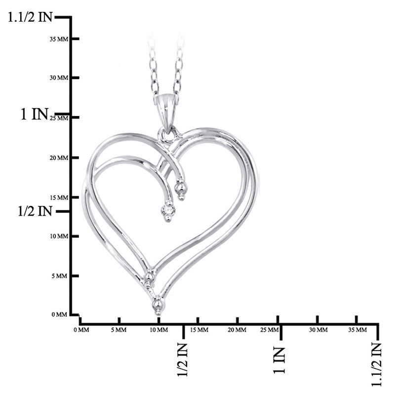 Women's Sterling Silver Round-Cut White Diamond Prong Set Double Heart Pendant (18"), 2 of 3