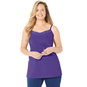 Catherines Women's Plus Size Suprema Cami With Lace - 1 of 4