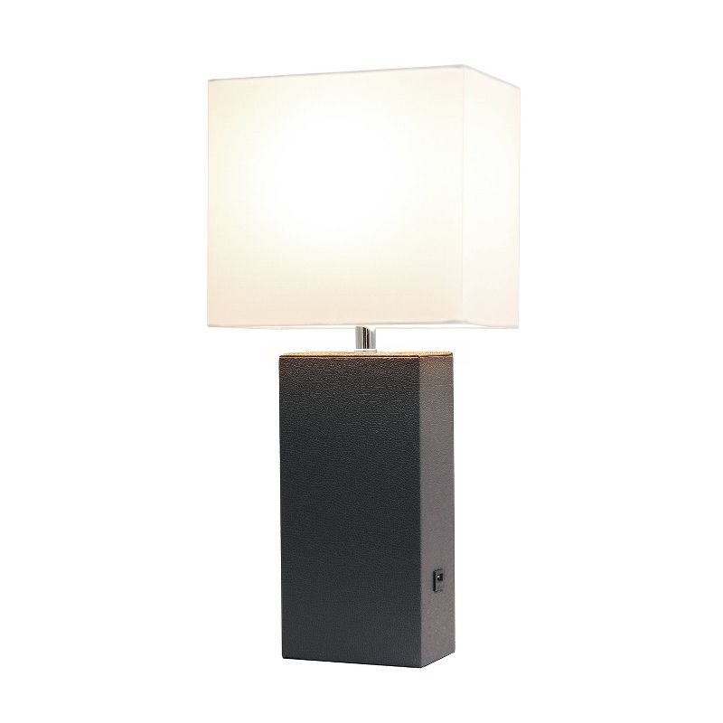 Modern Leather Table Lamp with USB and Fabric Shade - Elegant Designs, 3 of 7