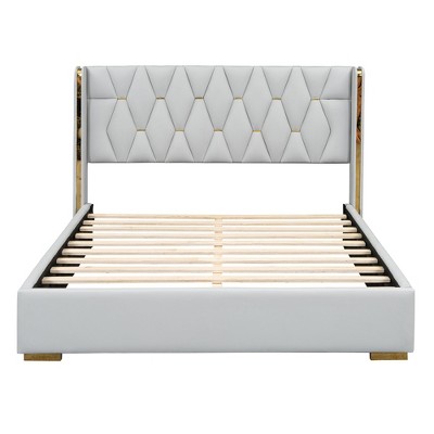 HomeRoots White Tufted Upholstered Queen Bed Frame