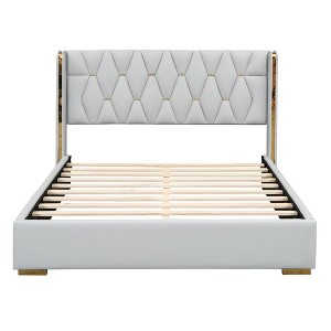 HomeRoots White Tufted Upholstered Queen Bed Frame - 1 of 4