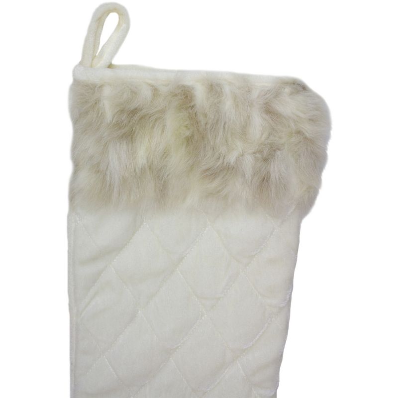 Northlight 20.5" Quilted Cream and Tan Velveteen Christmas Stocking with Faux Fur Cuff, 3 of 5