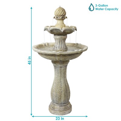 Earth Finish Solar Powered 2-Tier Outdoor Fountain with LED Light