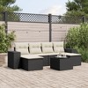 vidaXL 7 Piece Patio Sofa Set with Cushions Black and Cream Poly Rattan - With Table - 2 of 4