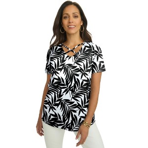 Jessica London Women's Plus Size Stretch Cotton Crisscross Strap Tee - 1 of 4