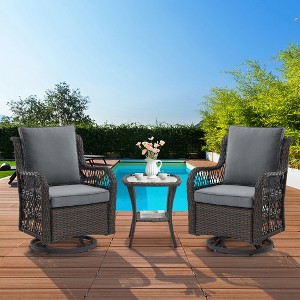 3 Pieces Patio Furniture Set,Outdoor Swivel Rocker Patio Chairs, Wicker Patio Bistro Set with Rocking Chair, Thickened Cushions and Coffee Table - 1 of 4