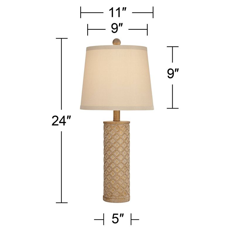 360 Lighting Gisele Cottage Table Lamps 24" High Set of 2 Gold Wash Lattice Column Tapered Drum Shade for Bedroom Living Room Bedside Nightstand Home, 4 of 10