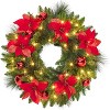 24" Pre-Lit Christmas Wreath with Berries Pinecones Poinsettia Flowers Lighted Artificial Christmas Wreath for Home Indoor Outdoor Decorations - 2 of 4